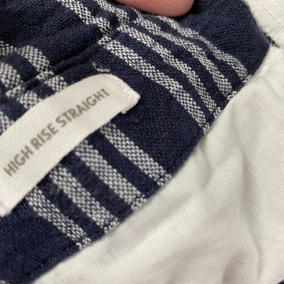 Loft Linen Pant Women's 12 Navy/White Striped High Waist - Picture 4 of 5